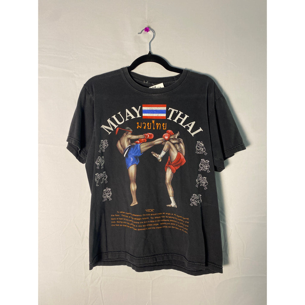 Vintage Muay Thai Graphic Print Kick Boxing Martial Black Shirt Mens Size Medium