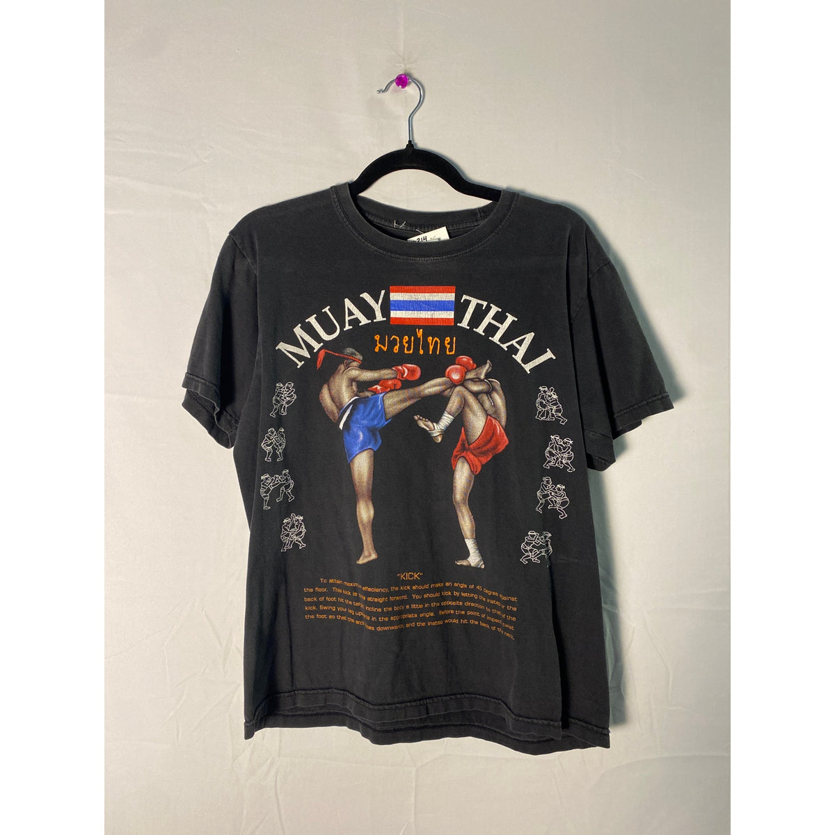 Vintage Muay Thai Graphic Print Kick Boxing Martial Black Shirt Mens Size Medium