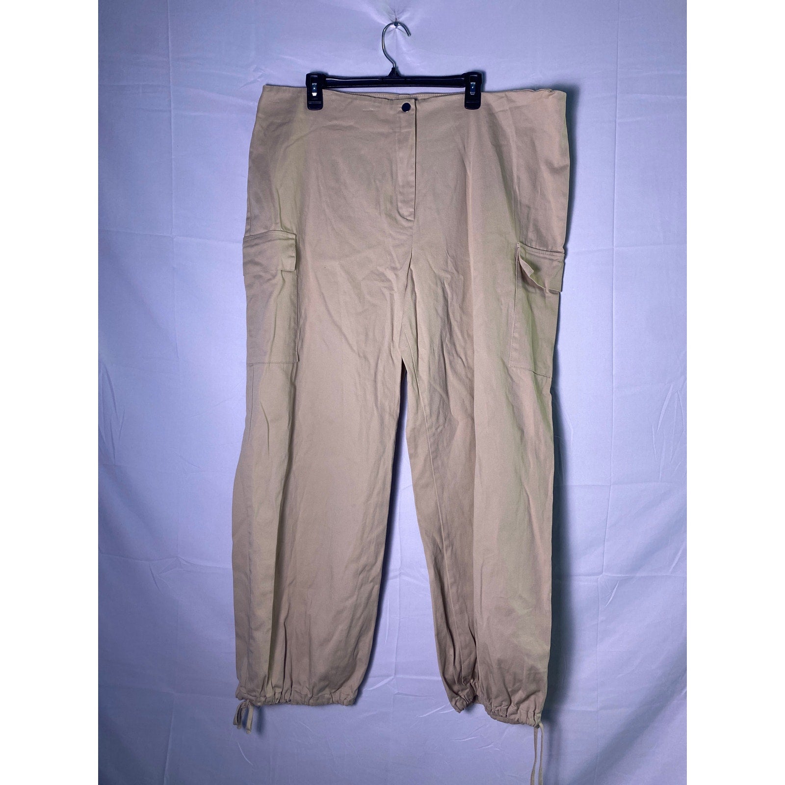 BEWARE Khaki Baggy Straight Leg Pants Adjustable Ankle Hem Women's Plus Size 3X