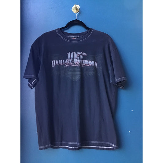 Harley Davidson 105 Years of Great Motorcycles Print Black Shirt Men's Large