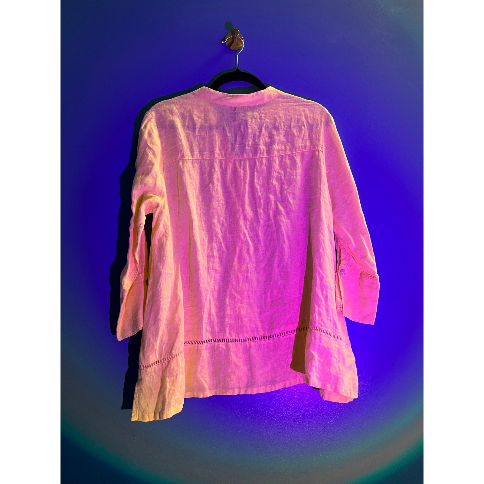 Symple NYC Button Up Long Sleeve Blouse Yellow Linen Blend Women's Size Small