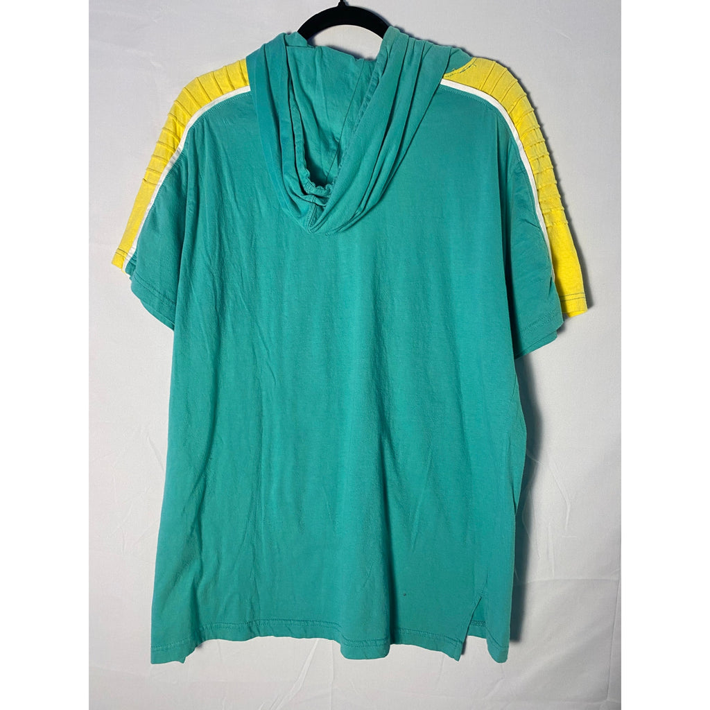Southpole Yellow Teal Colorblock Hoodie Shirt Women's Size XL Drawstring