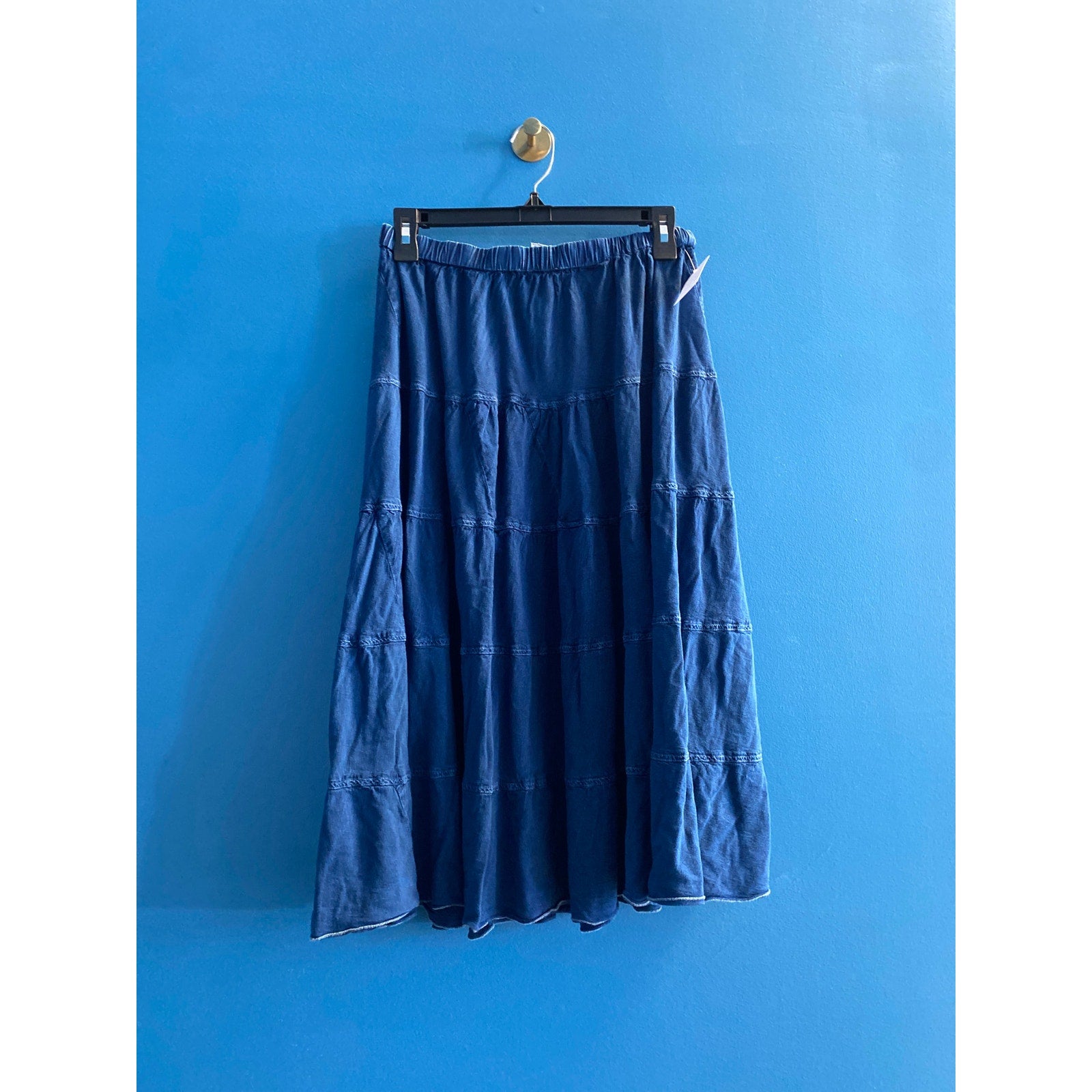 Y2K Studio West Blue Tiered Midi Flare Skirt Pull On Women's Size Medium