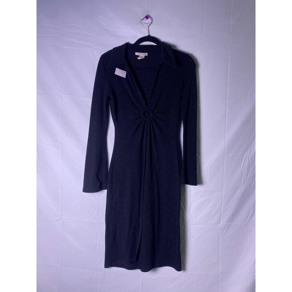 Vintage 90s Moa Moa Deep V-neck Long Sleeve Knee Length Dress Front Ring Detail Size Medium