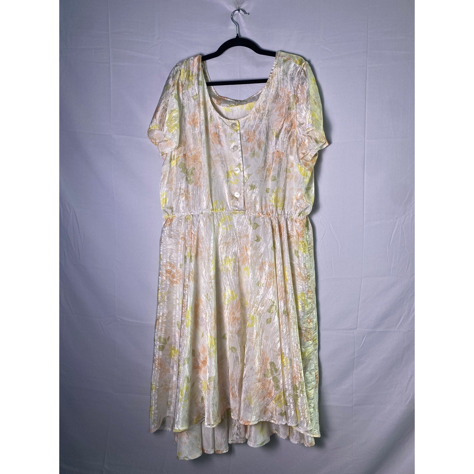 Vintage Floral Short Sleeve Midi Dress Quarter Button Up Summer Dress Plus XXL