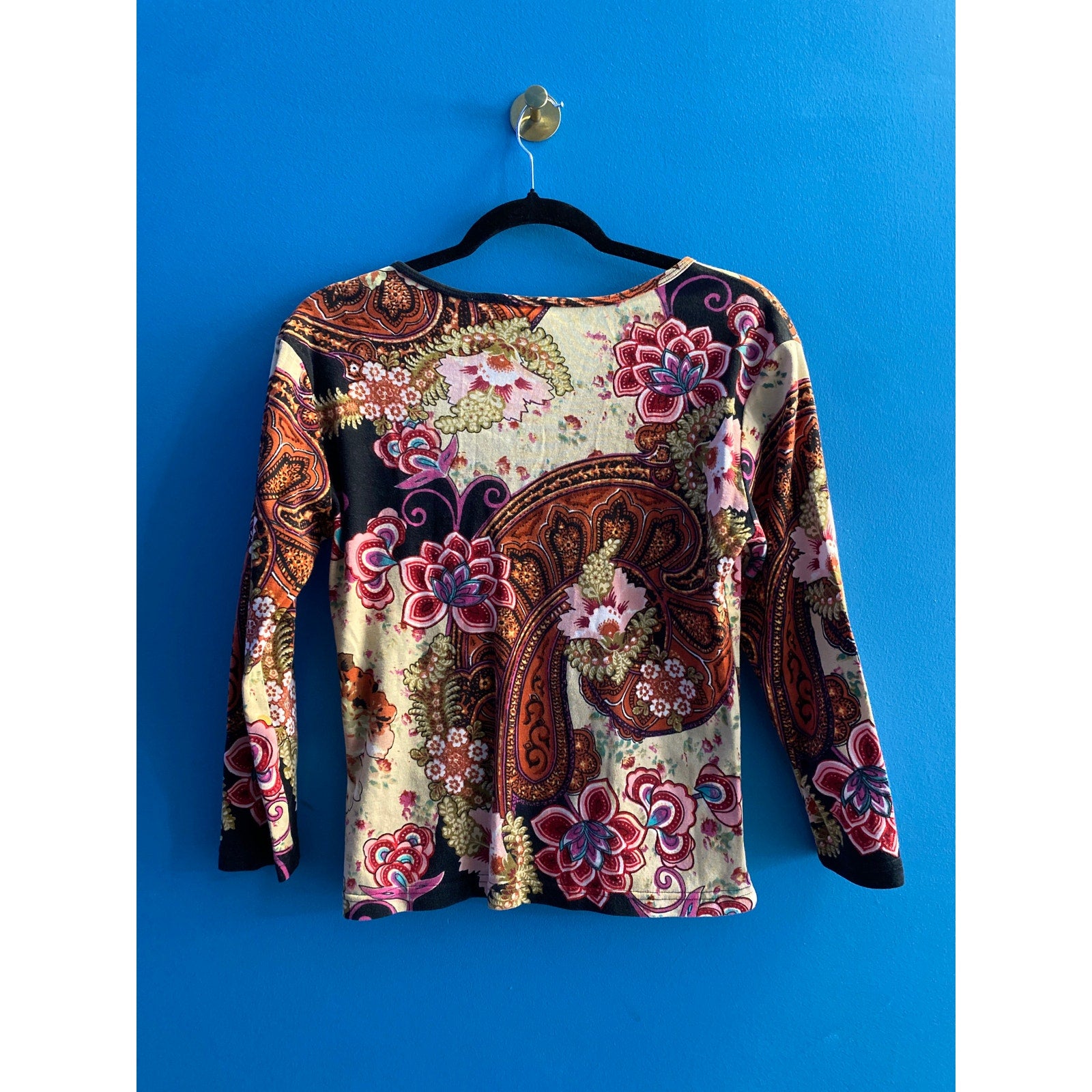 Y2K Forbidden V-neck Long Sleeve Floral Multicolor Shirt Women's Size Medium