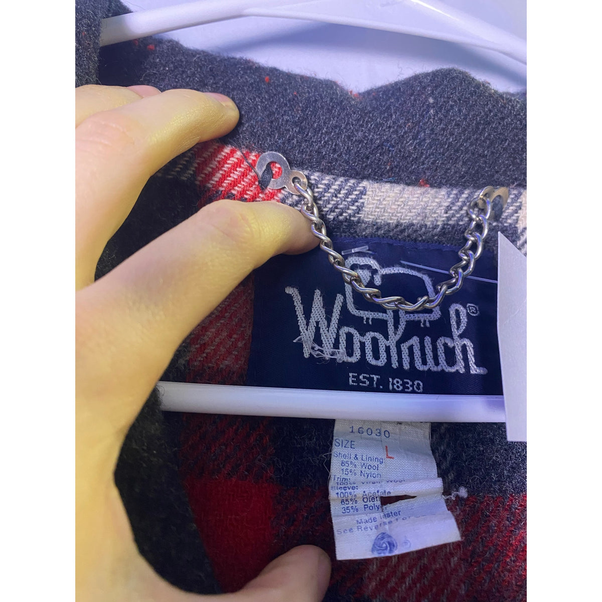 Vintage Woolrich Bomber Harrington Jacket Plaid Lined Wool Blend Black Large
