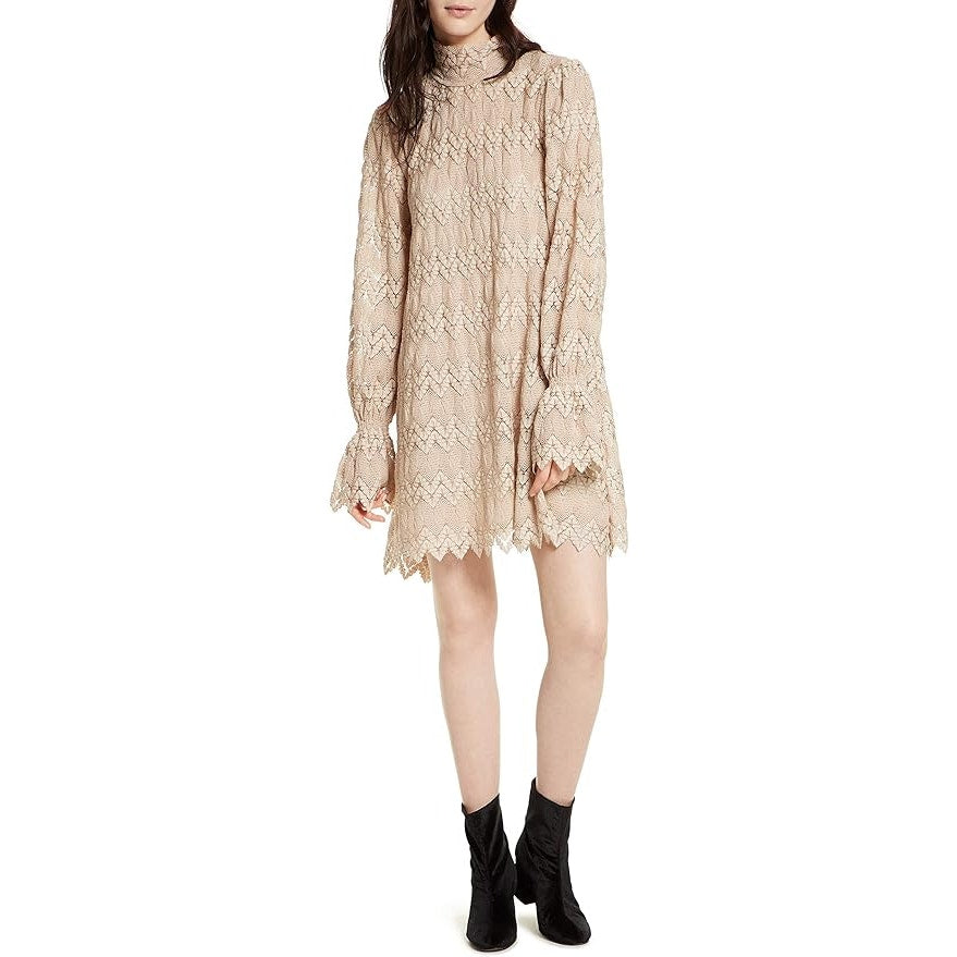 Free People Simone Mini Beige Textured Crochet Knit Sheath Dress w/ Slip Medium