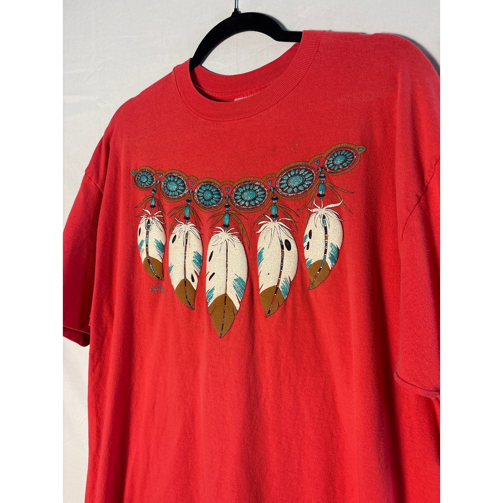 Vintage 90s Streetwear Native American Graphic Print Red Shirt Men's Size 2XL&nbsp;