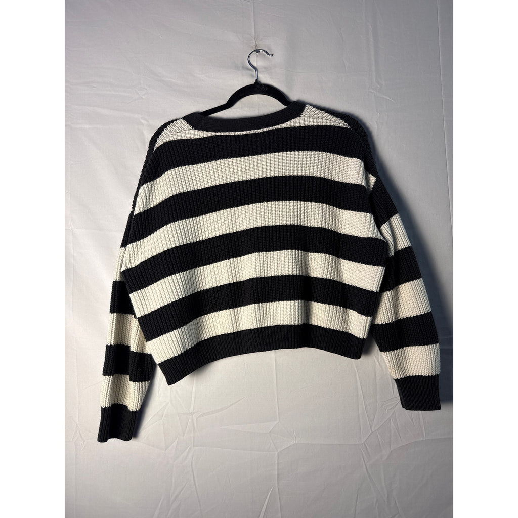 Colorful Planet Black and White Striped Knit Cardigan Sweater Women's Medium