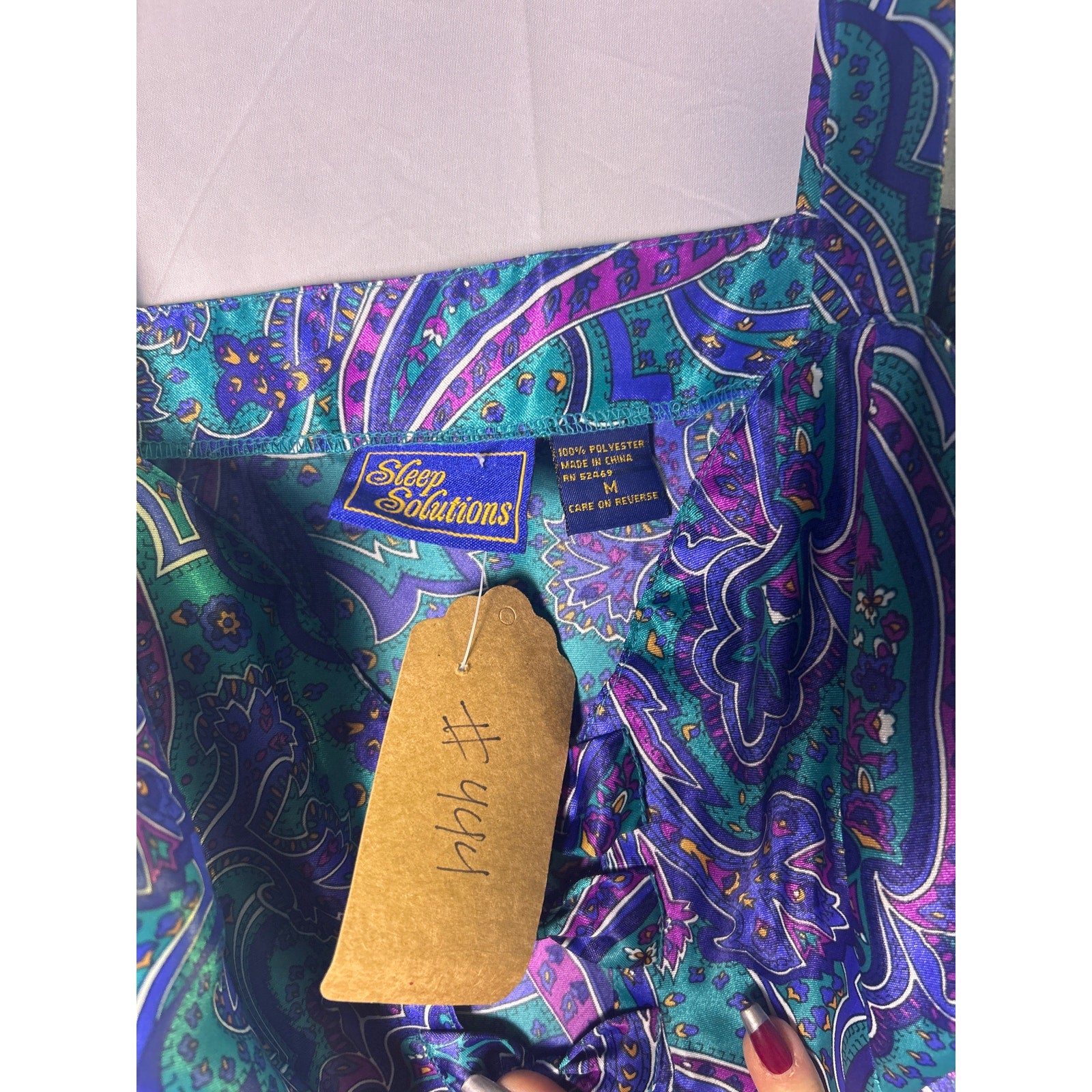 Vintage Sleep Solutions Teal Purple Pink Paisley Slip Dress Women's Size Medium