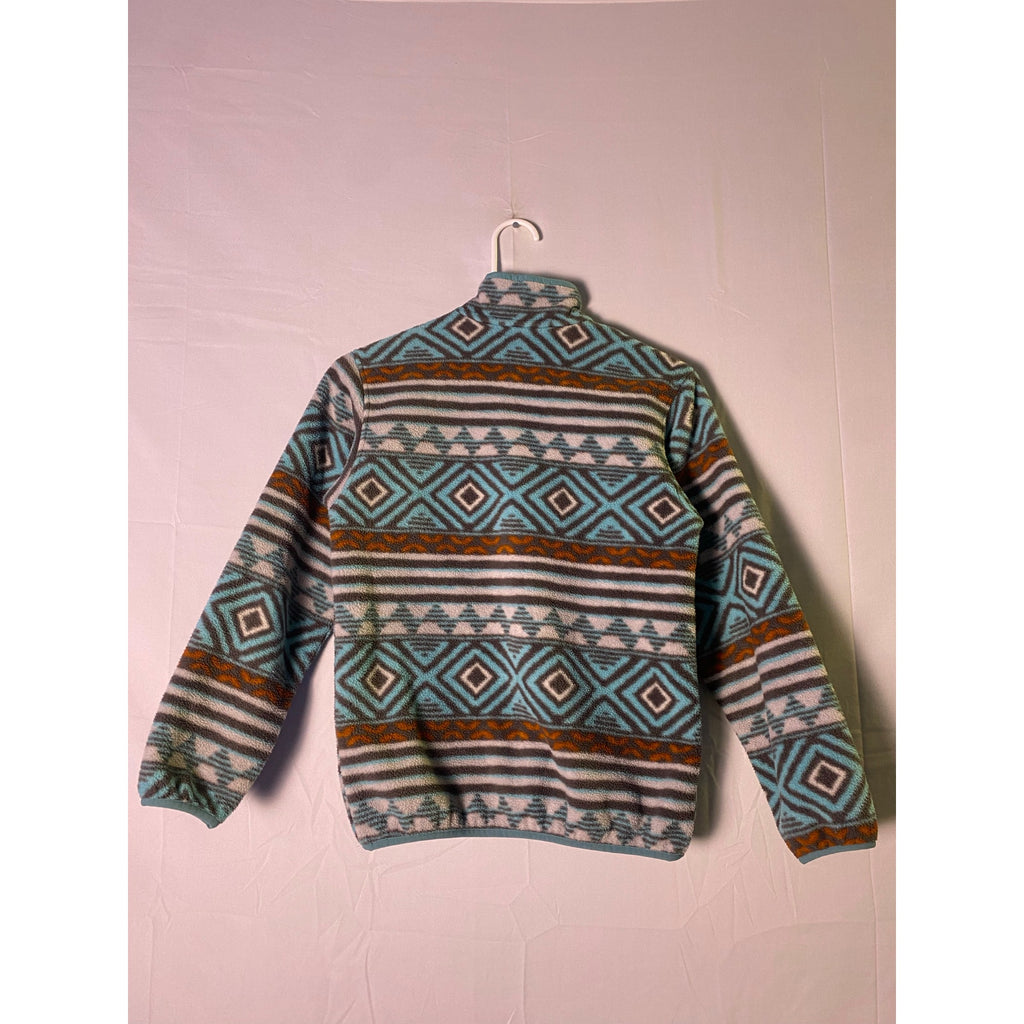 Patagonia Blue Synchilla Aztec Print Fleece Snap Sweater Youth Girls Size Large