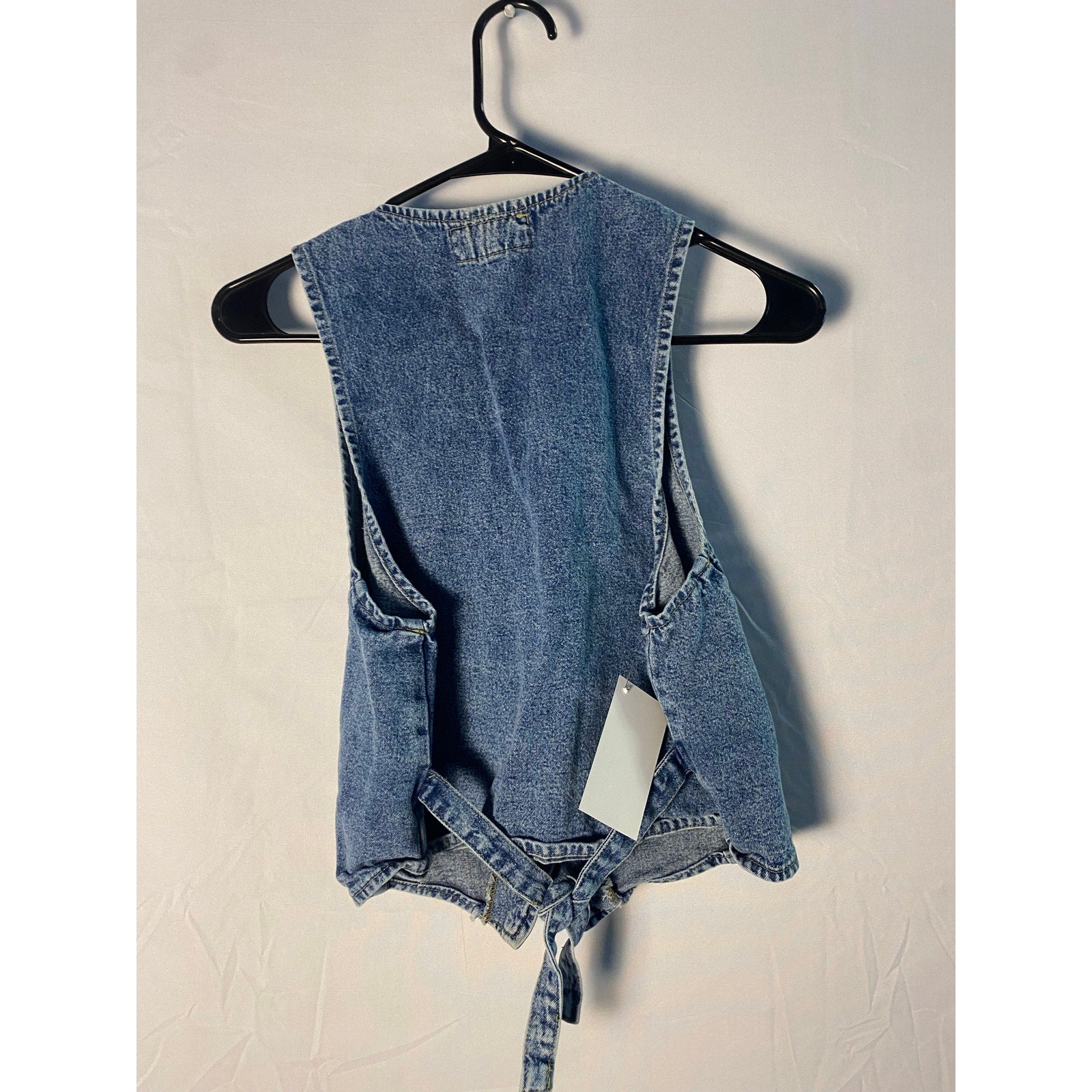 Vintage 90s Cherokee Blue Denim Button Vest Jacket Floral Lace Women's Small