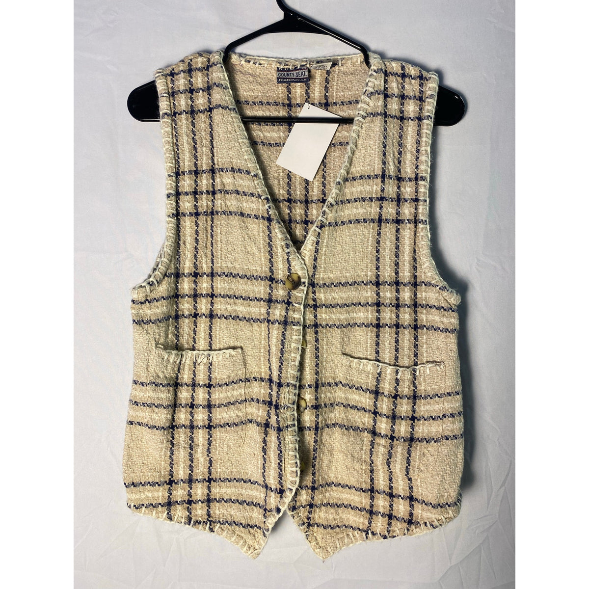 Vintage County Seat Brown Plaid Button Vest Jacket Women's Medium Preppy Chic