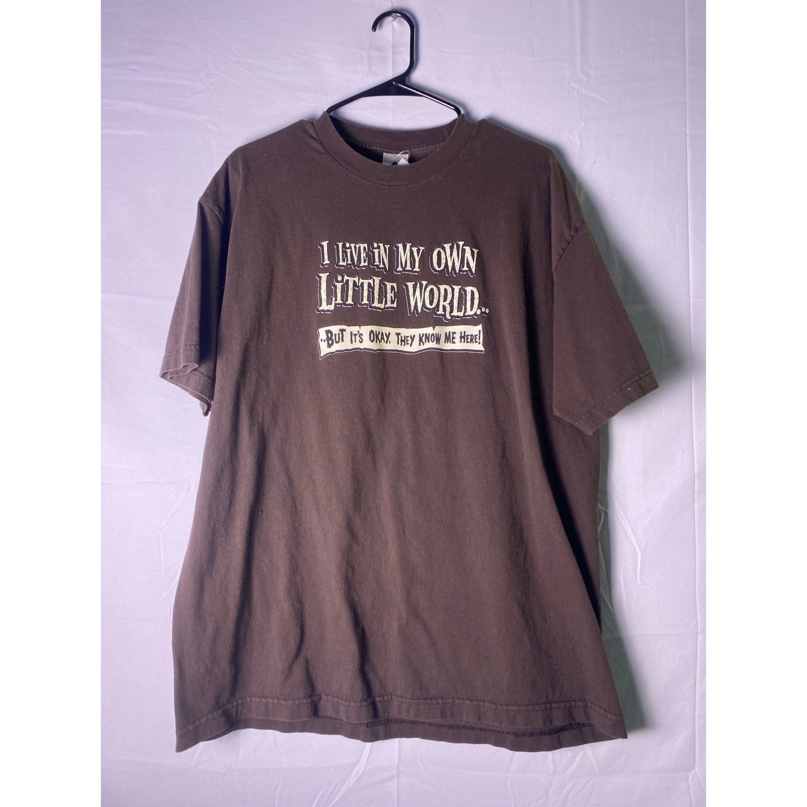 &nbsp;LIVE IN MY OWN LITTLE WORLD.. Brown Tee Shirt Graphic Print Men's Size XL
