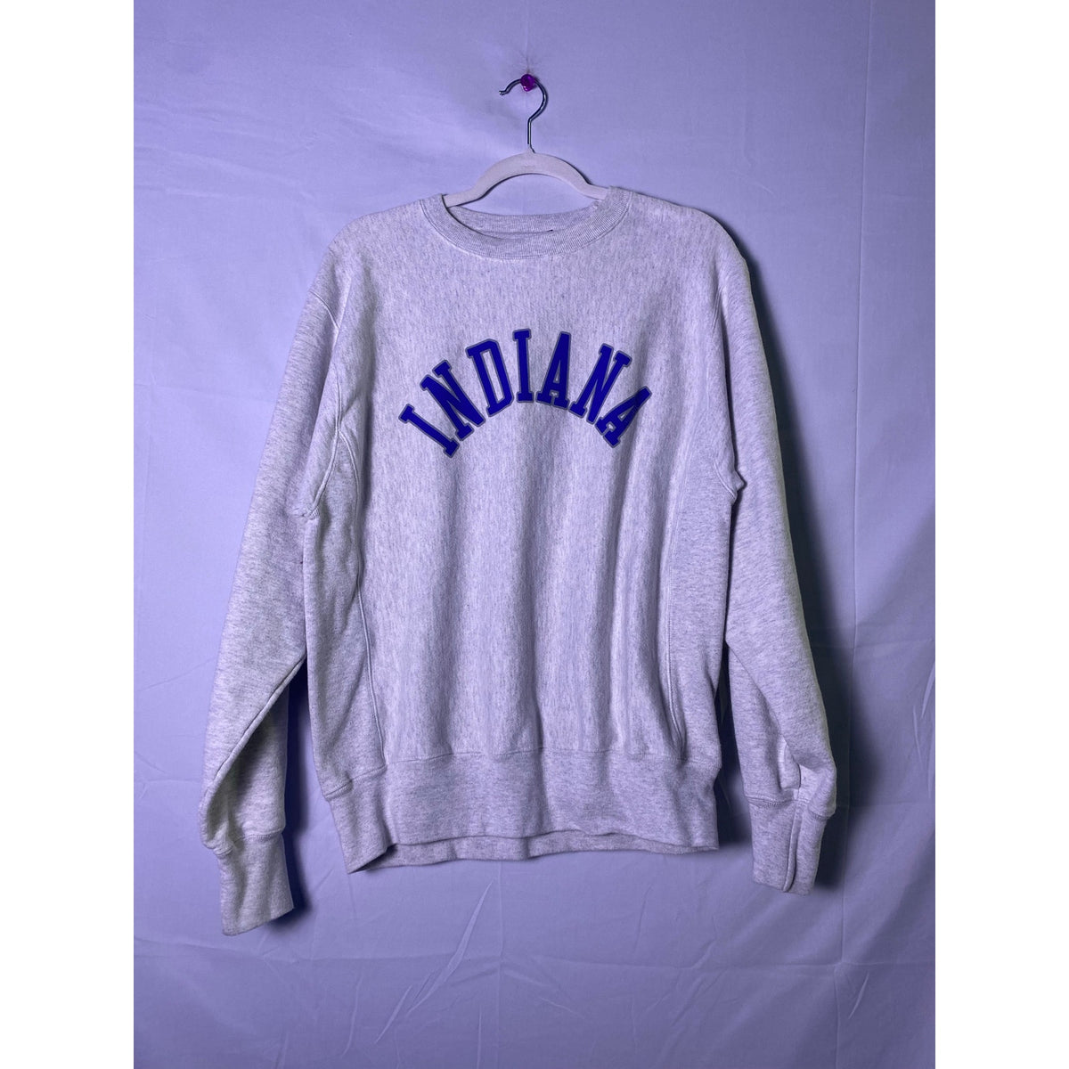 Champion IU INDIANA Blue Arch Print Gray Sweatshirt Heavy Reverse Weave Medium