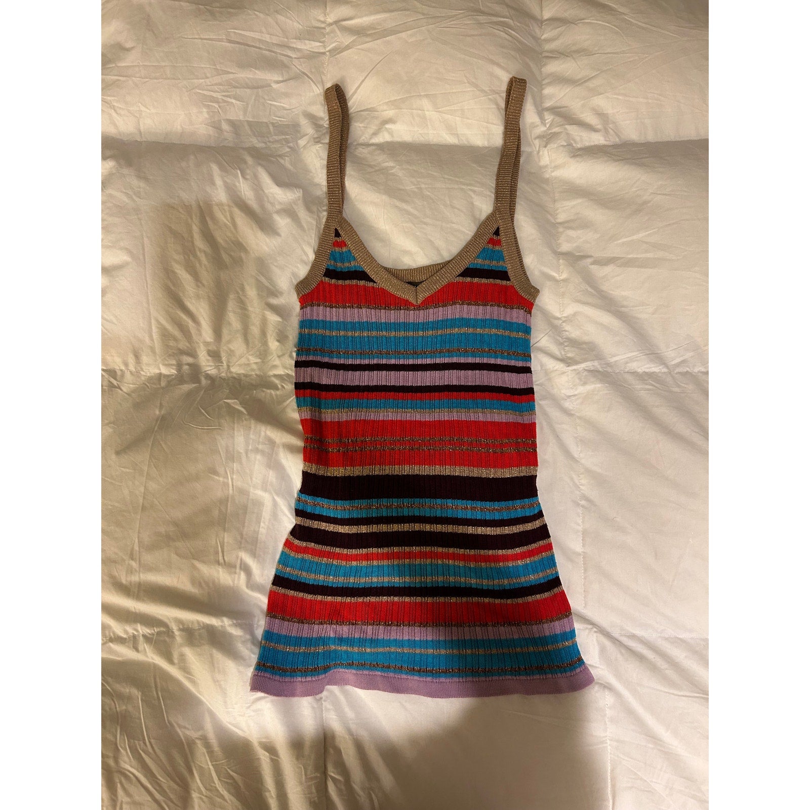 Vintage Honey Punch Multicolor Striped V-neck Knit Cami Top Women's Size Medium
