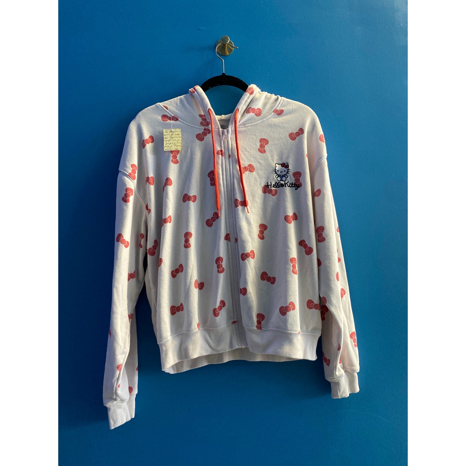 Hello Kitty Bow Zip-Up Graphic Hoodie Jacket White Pink Women's Size Large