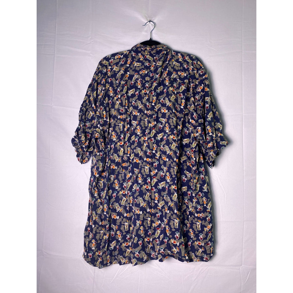 Natural Issue Rayon Navy Button Down Short Sleeve w/ Cocktail Print Men's Small