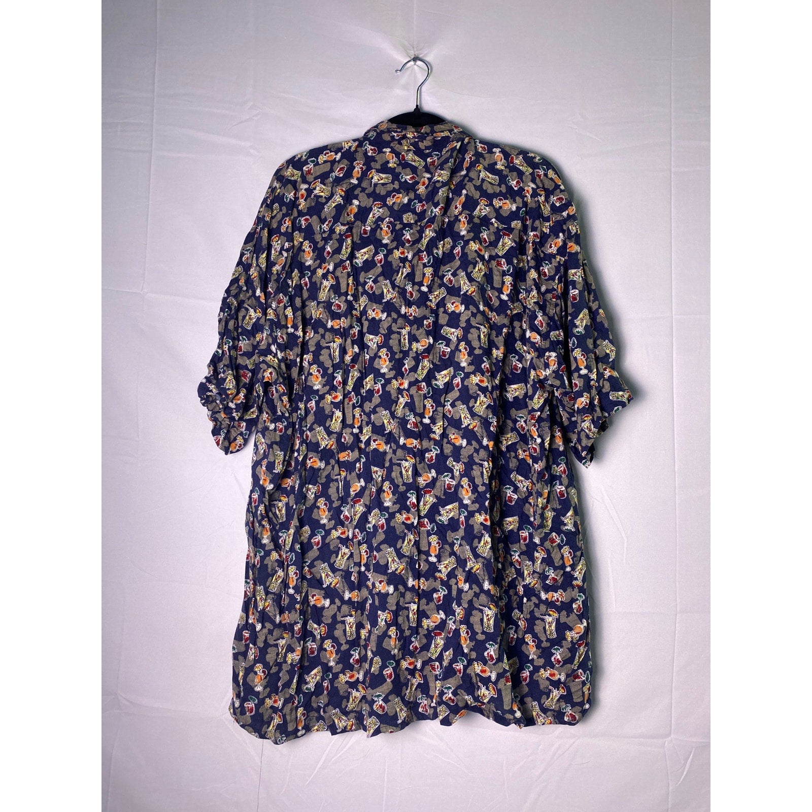 Natural Issue Rayon Navy Button Down Short Sleeve w/ Cocktail Print Men's Small