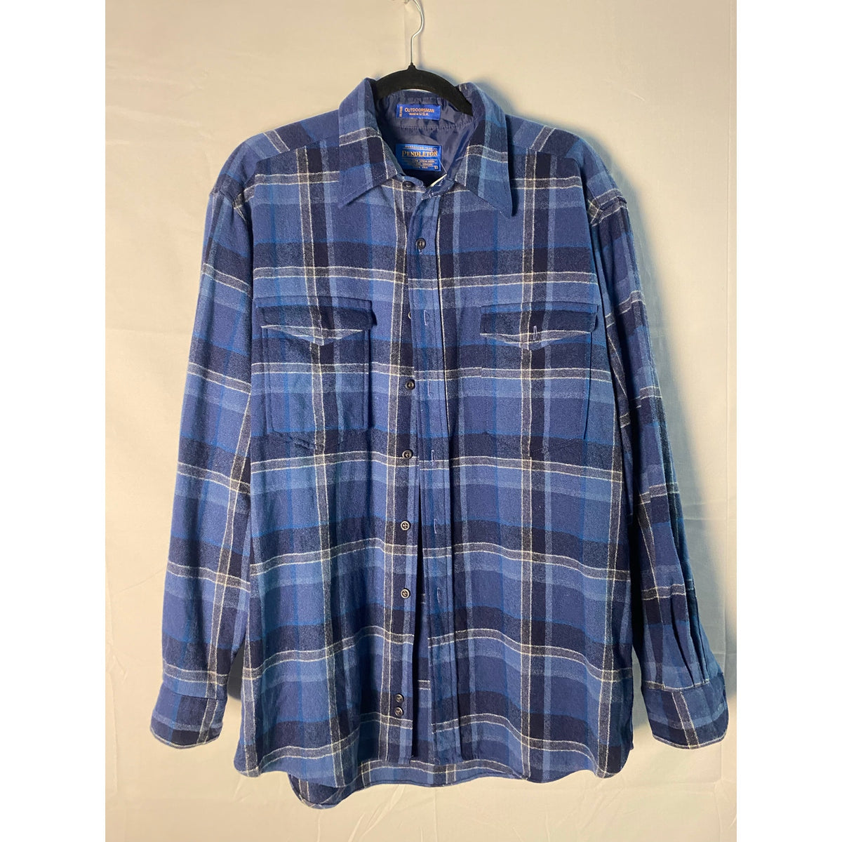 Vintage Pendleton Blue Flannel Plaid Button Up Long Sleeve Shirt Men's Large&nbsp;