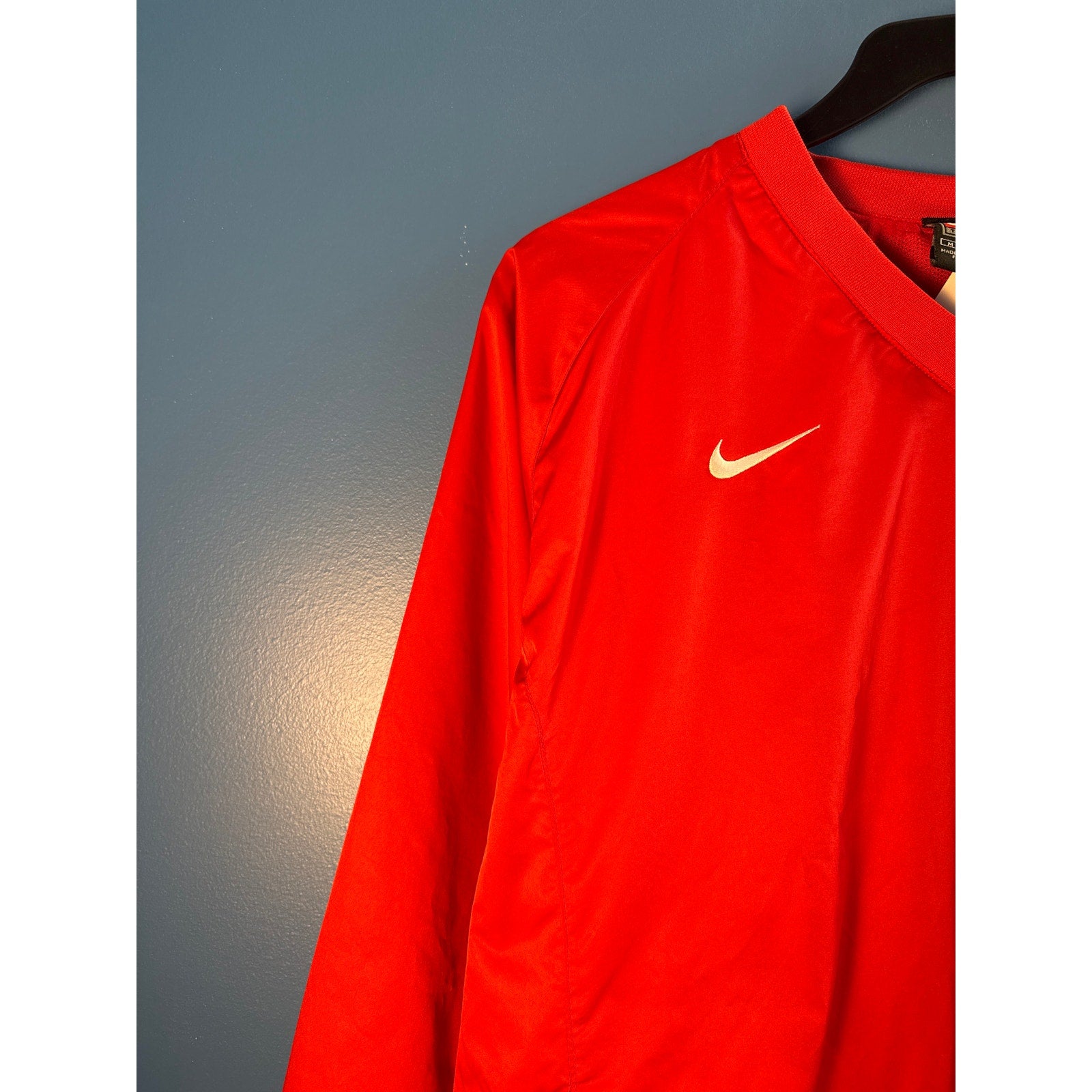 90s Vintage Nike Red V-Neck Pullover Windbreaker Jacket Logo Print Mens Medium