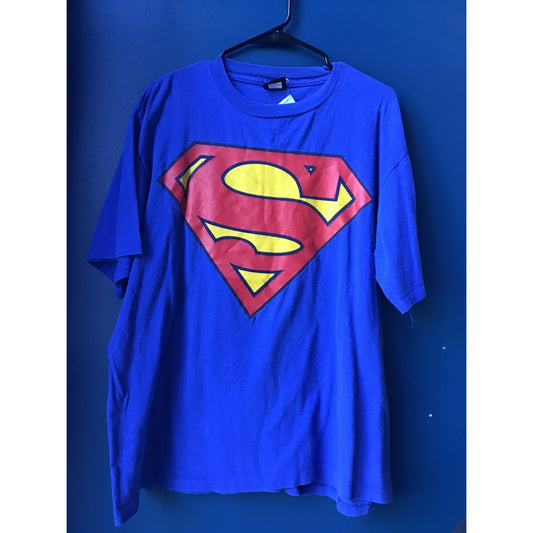 Warner Bros Superman Logo Print Blue Shirt Single Stitch Men's Size XL