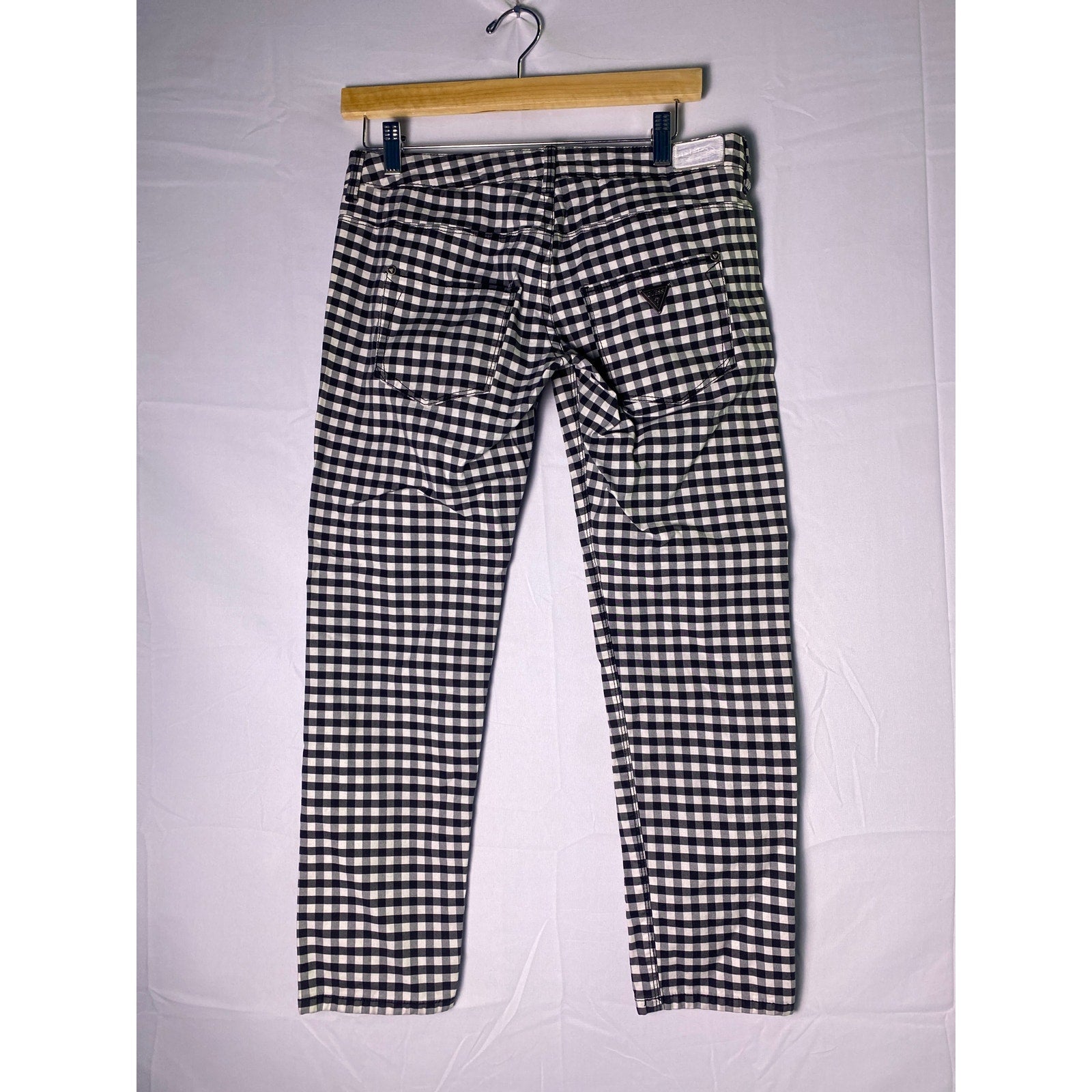 Y2K Guess Black White Gingham Capri Skinny Pants Women's Size 32