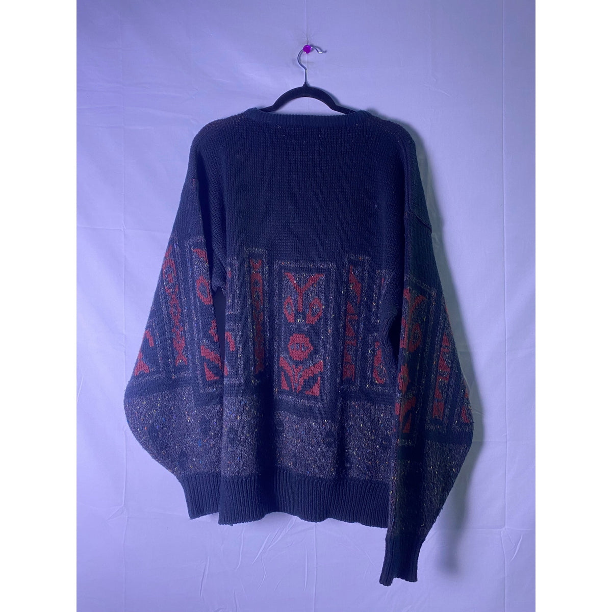 Vintage Feldini Black Geometric Knit Sweater Multicolor Pullover Unisex Size XL
