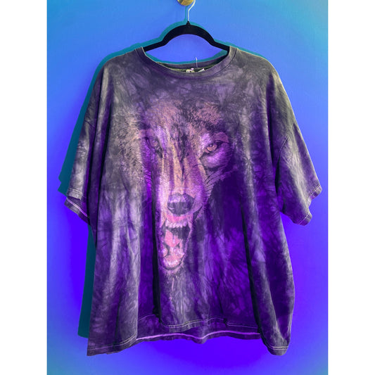 Vintage Wolf Print Tie Dye Shirt Crew Neck Short Sleeve Men's Size XL