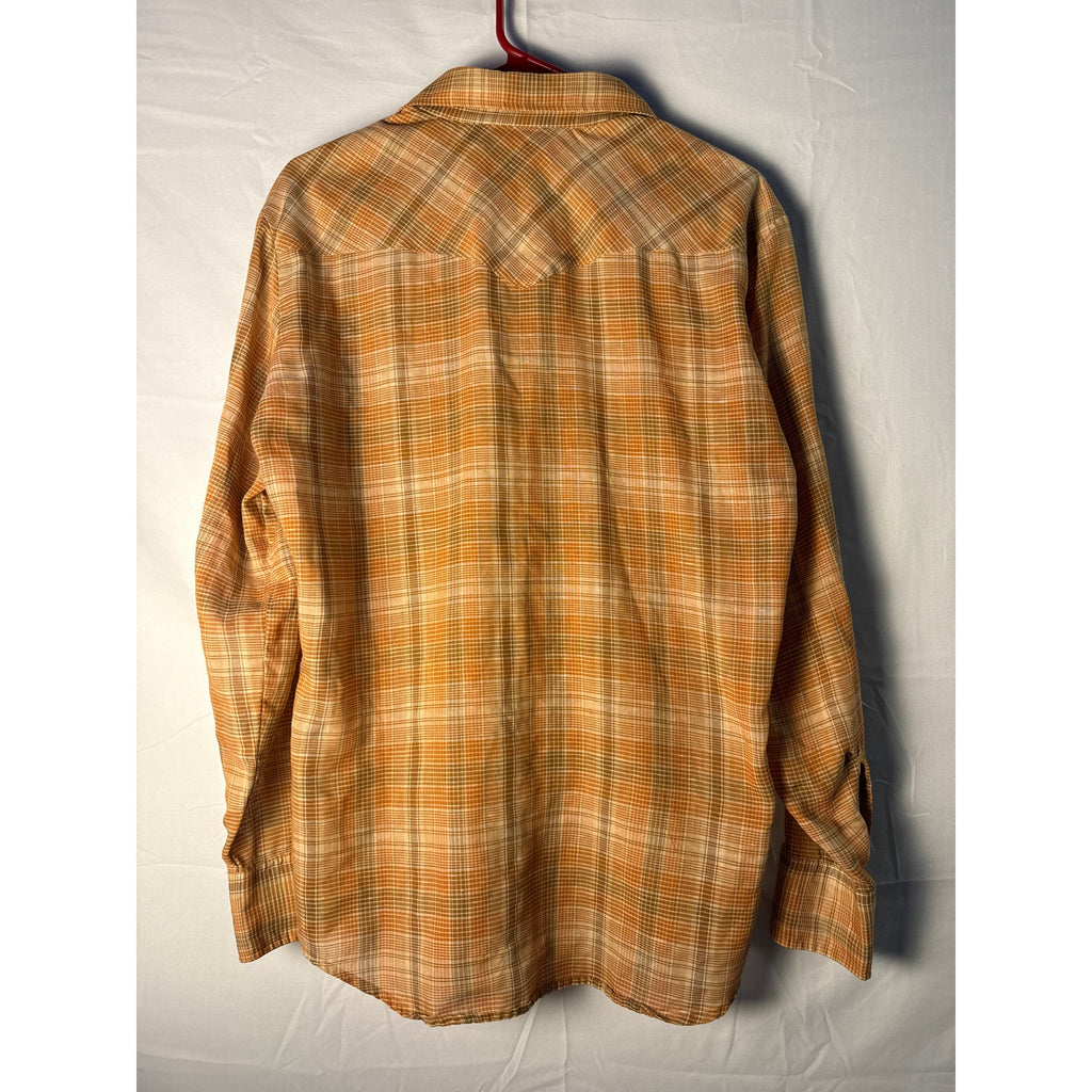Vintage Lazy H Mustard Plaid Flannel Western Button Snap Shirt Long Sleeve MED