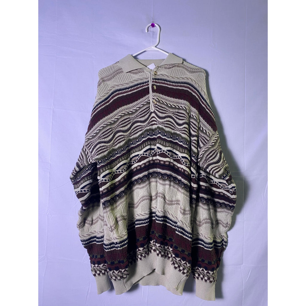 Vintage BACHRACH Coogi-style 3D Knit Polo Sweater Men's Size XL Pullover