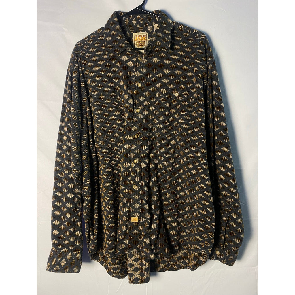Vintage 90s Joseph Abboud Black Button Up Blouse w/ Gold Embroidery Men's XL