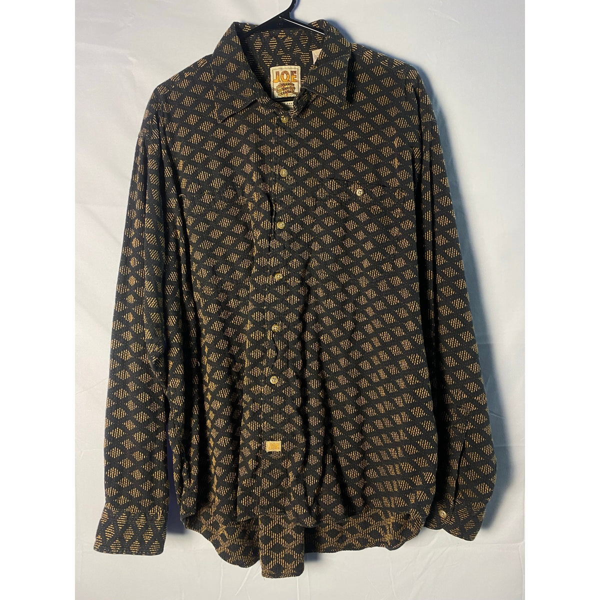 Vintage 90s Joseph Abboud Black Button Up Blouse w/ Gold Embroidery Men's XL