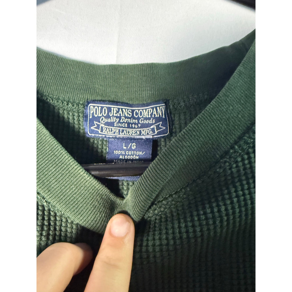 Polo Jeans Company Green Knit Thermal Shirt Long Sleeve Crewneck Size Large