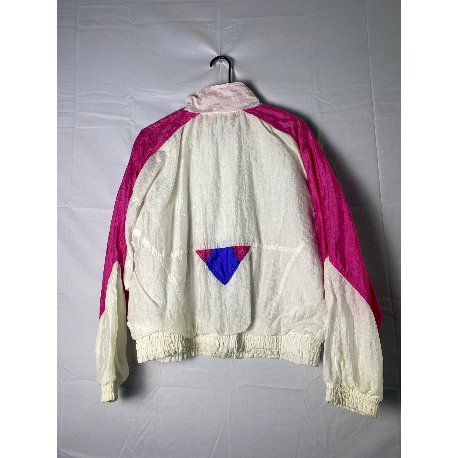 Vintage 80s PUMA White Pink Blue Full Zip Windbreaker Jacket Women's Size Large