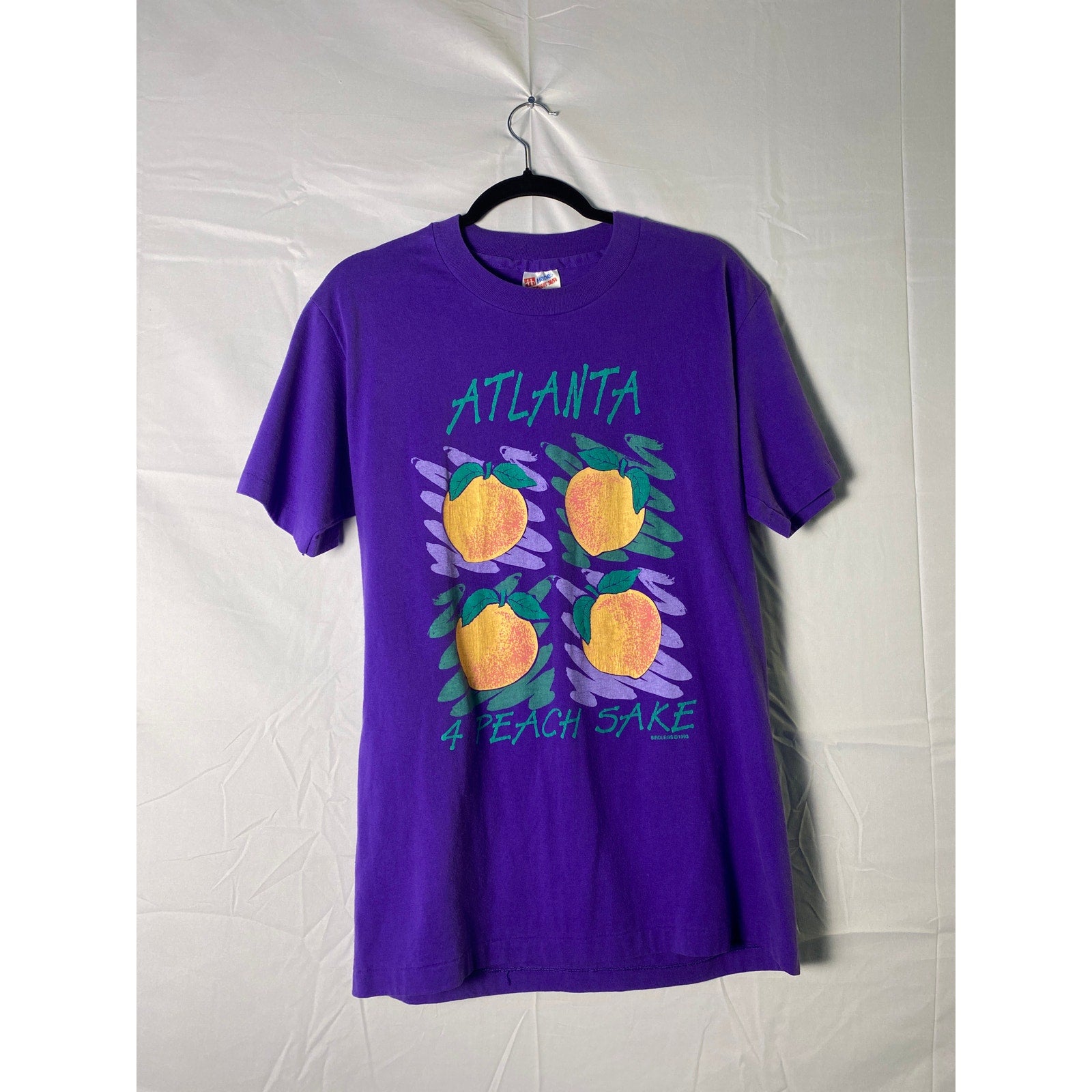 Vintage 90s Atlanta Georgia 4 Peach Sake Souvenir Purple Shirt Women Size Medium