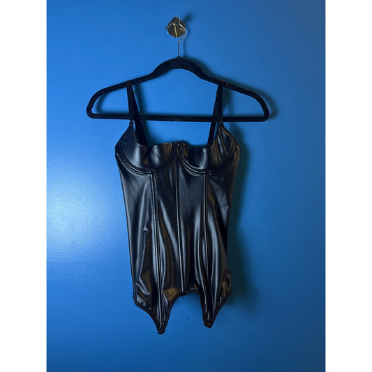 Darque Black Faux Leather Sweetheart Neckline Corset Women's Size Small