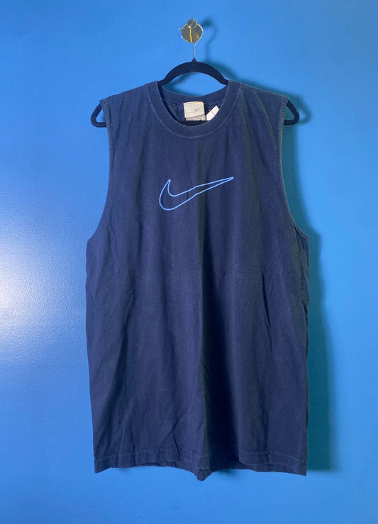 Vintage Nike Navy Blue Tank Top Center Logo Print Sleeveless Men's Size Large