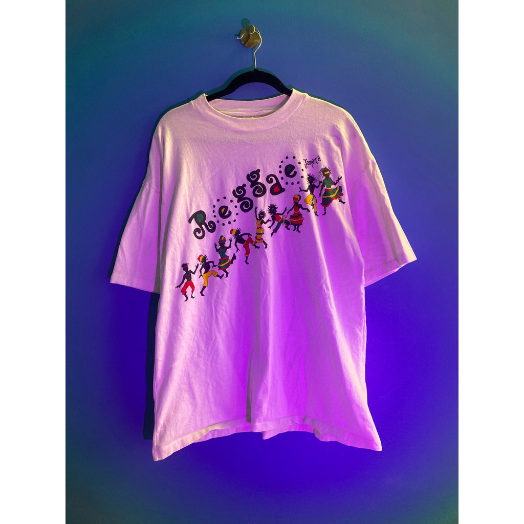 Sun Island Reggae Dancing Jamaica Graphic Print White Crew Neck Shirt Men's XL