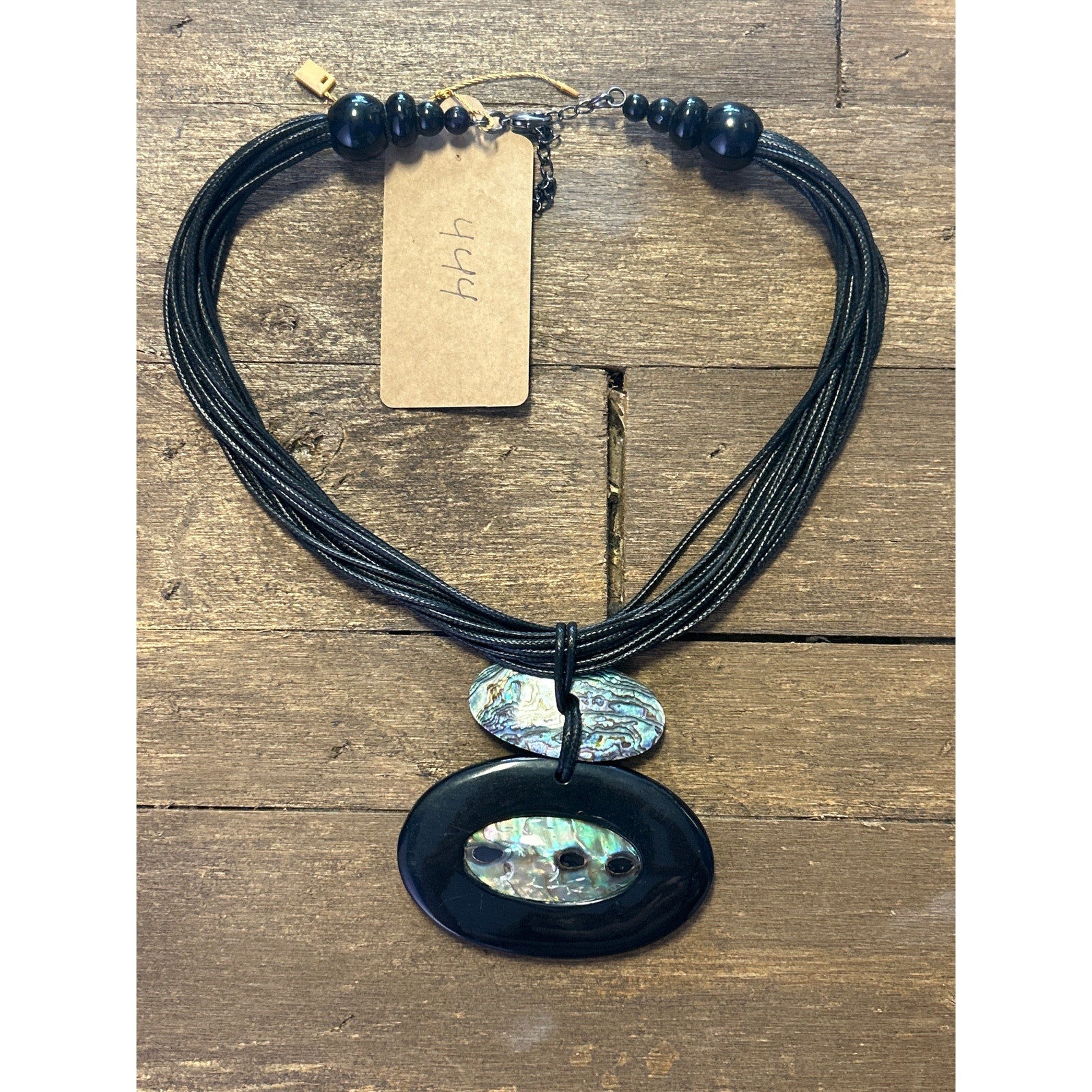 Black Cord and Abalone Statement Necklace