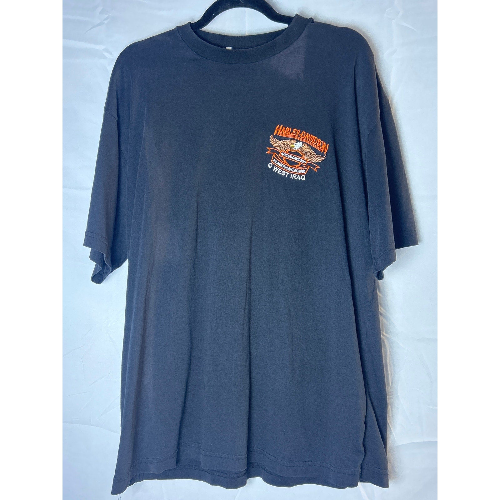 Harley Davidson An American Legend Q West IRAQ Embroidered Black T-shirt Size XL