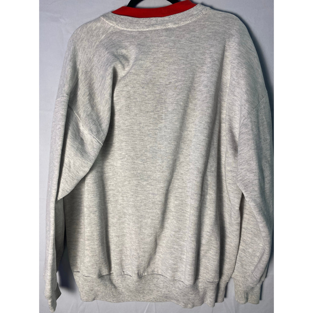 Vintage Jerzees Poinsettia Print Red Gray Green Pullover Crewneck Sweater 2XL