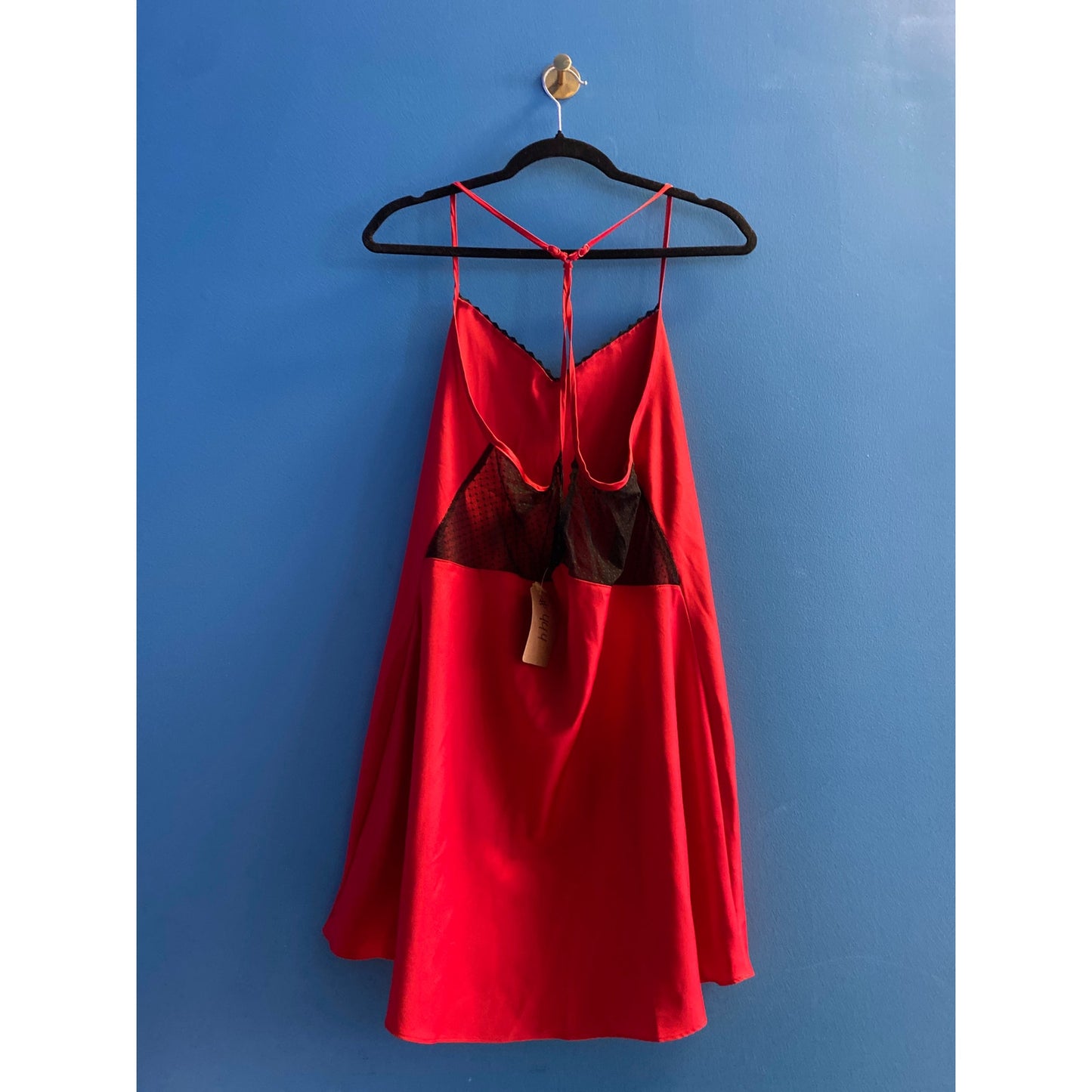 Gilligan & O'Malley Red Slip Dress w/ Black Bow Lace Neckline Women's Size Large