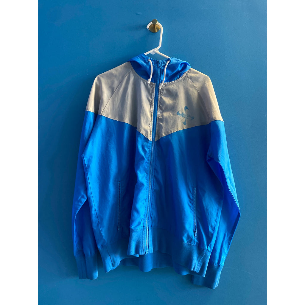 Vintage 80's Nike Blue Gray Full Zip Nylon Hoodie Track Windbreaker Jacket Large