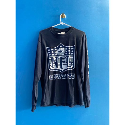 Gildan NFL Dallas Cowboys Graphic Print Black Long Sleeve Shirt Mens Size Medium