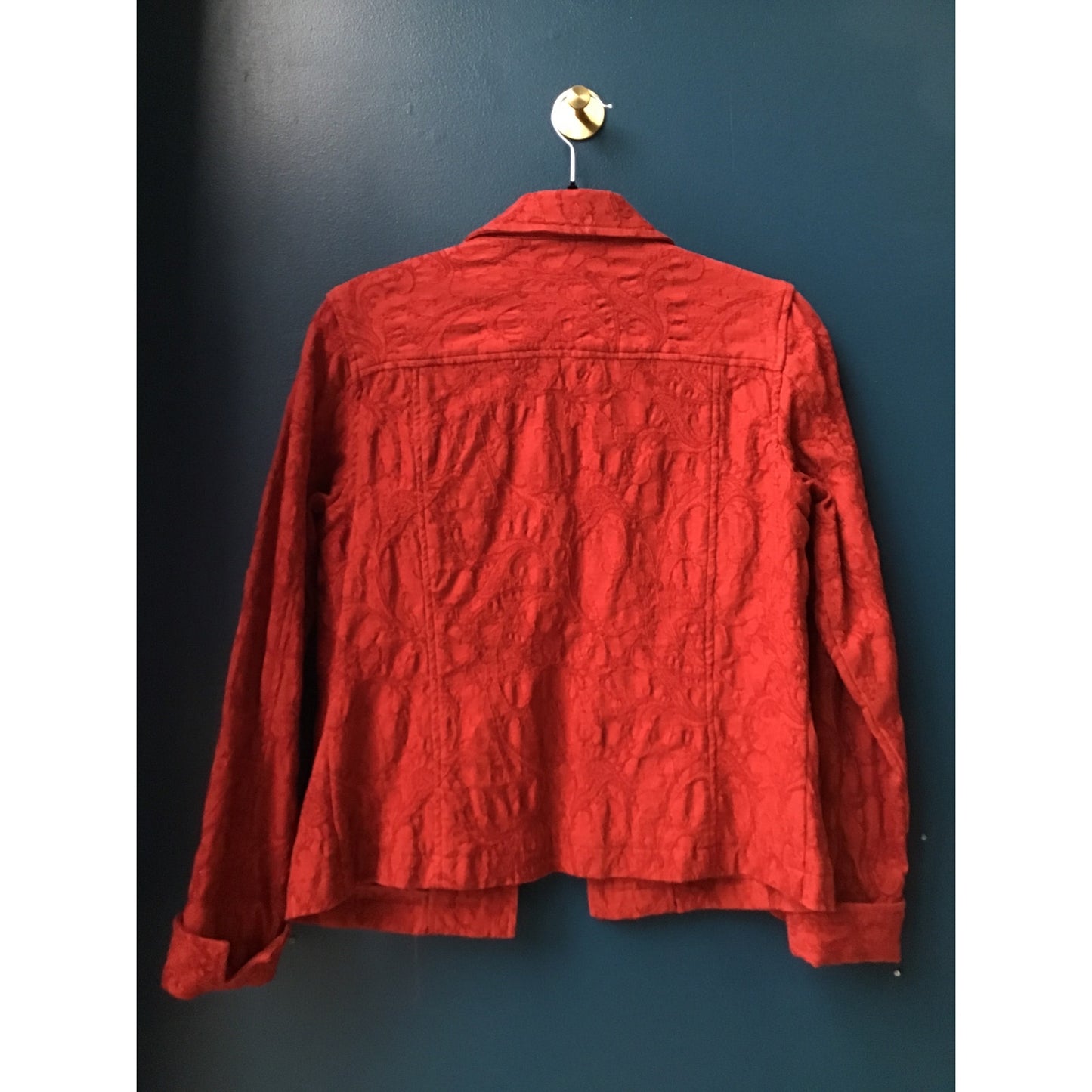 Coldwater Creek Jacket Red Cream Tapestry Floral Textured Women's Size Petite XS