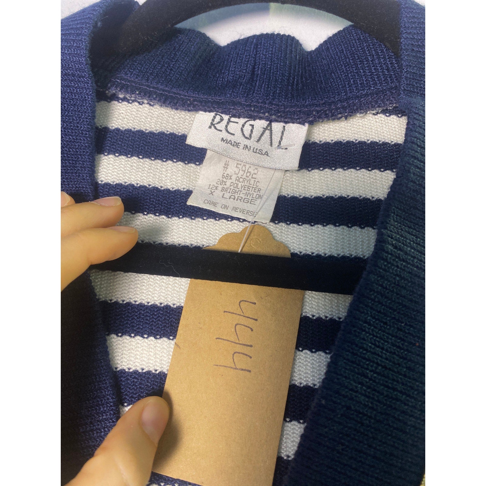 Vintage Regal Navy White Striped Gold Buttons Nautical Cardigan Sweater Size XL