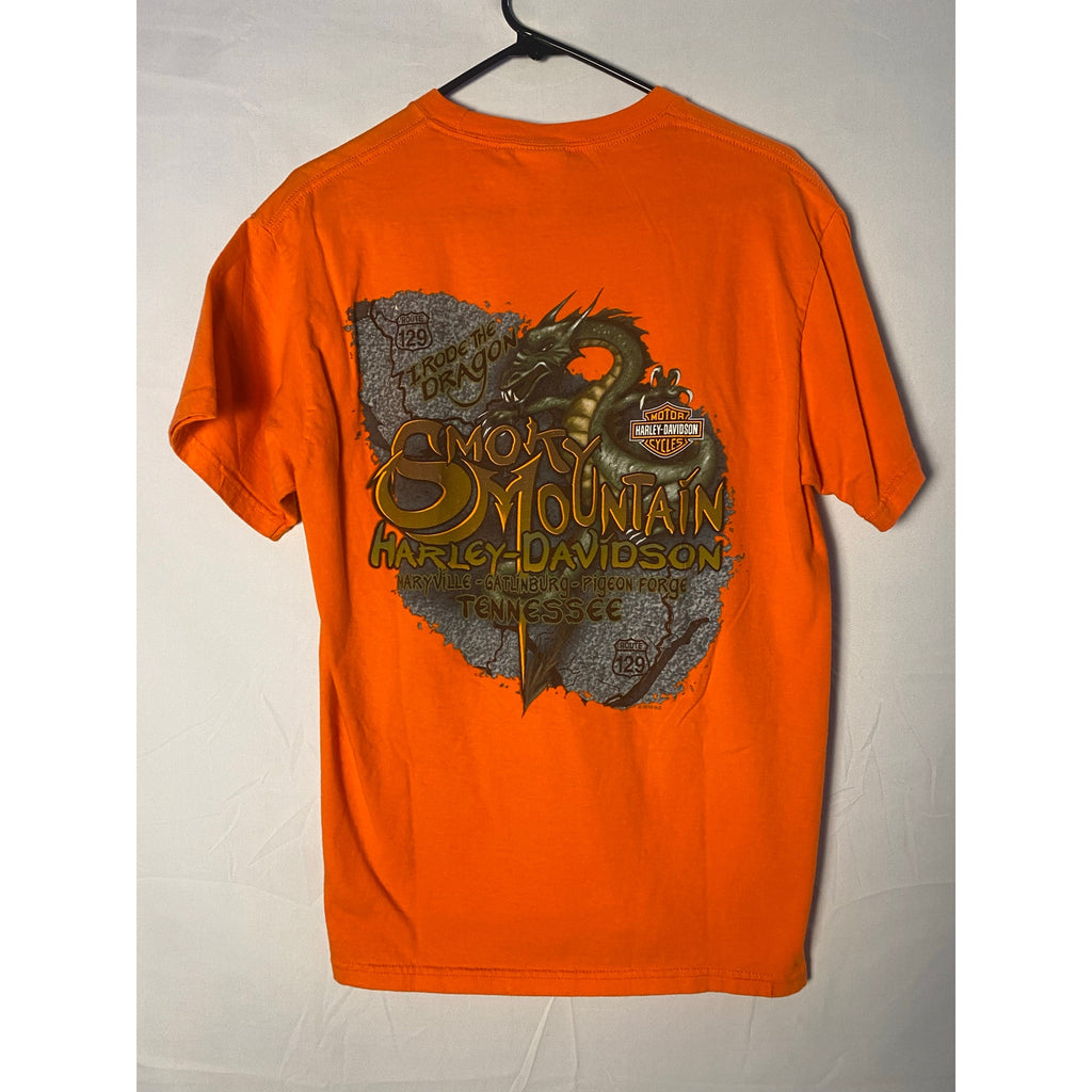 Harley Davidson Smoky Mountain Tennessee Dragon Orange Graphic Shirt Medium