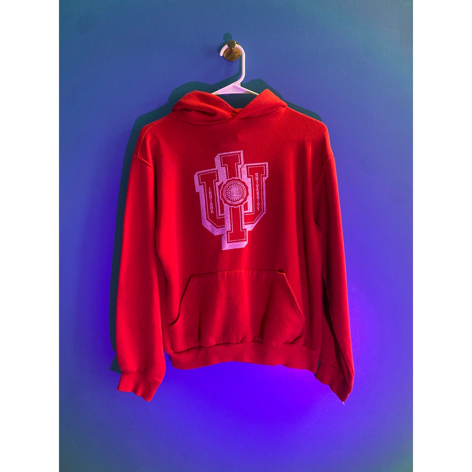 Vintage 90s Russell Athletic IU Indiana University Red Pullover Hoodie Small?